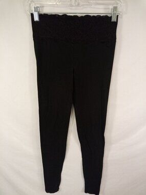 PINK Victoria's Secret Women's Black Leggings w/Lace Waistband Sz. XS Juniors